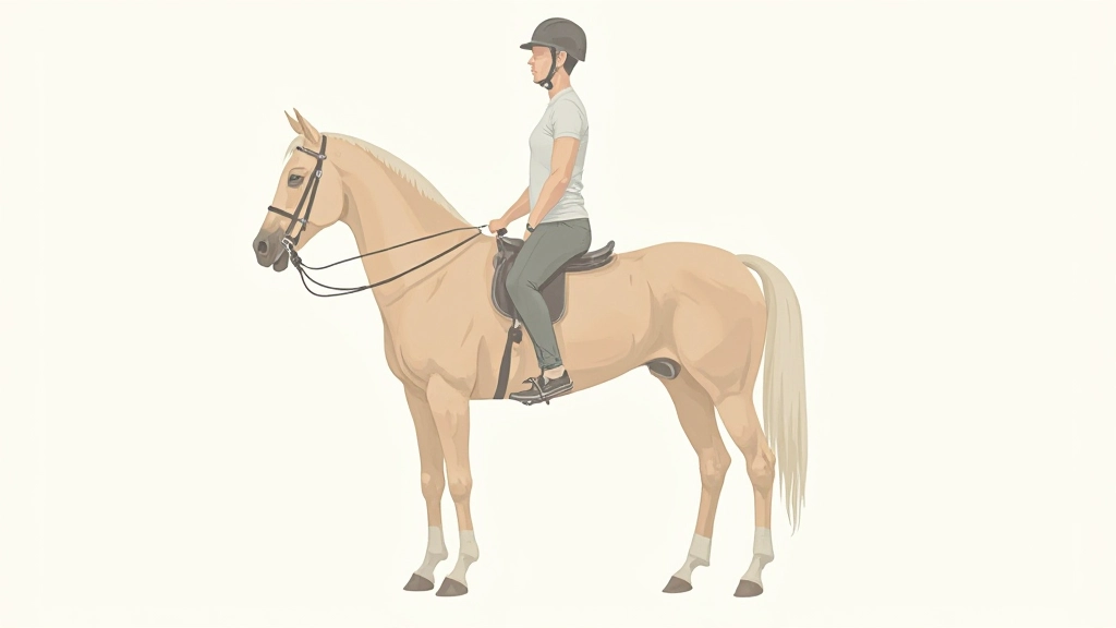 رسم توضيحي يعرض محاذاة الجسم الصحيحة للفارس من الجانب مع خطوط موضحة للمحاذاة